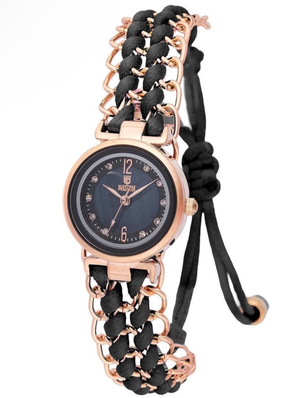 Montres Prestige by Invicta Rose Gold and Black Braided Chain Women's Watch
